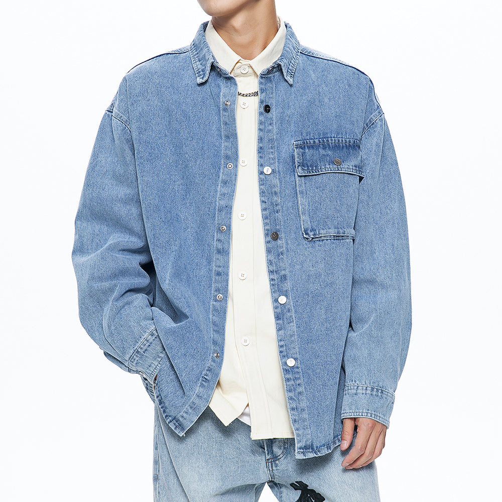 Men's Casual Button Up Denim Shirts with Pocket