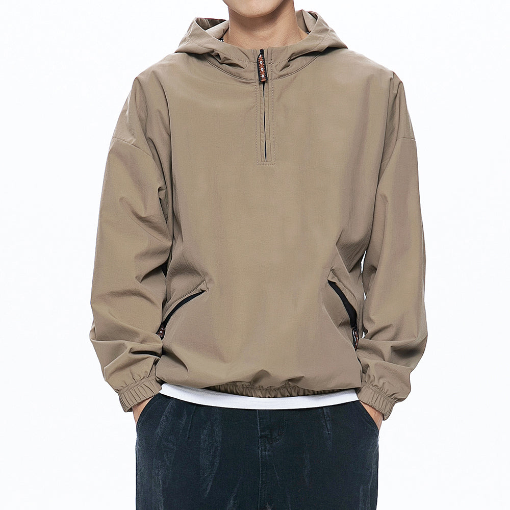 Men's Pure Color Zipper Up Hoode Jackets with Pocket