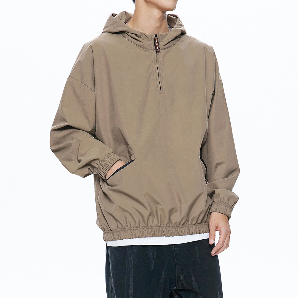 Men's Pure Color Zipper Up Hoode Jackets with Pocket