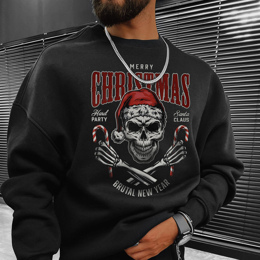 Christmas Skull Printed Men's Casual Loose Fit Sweatshirts