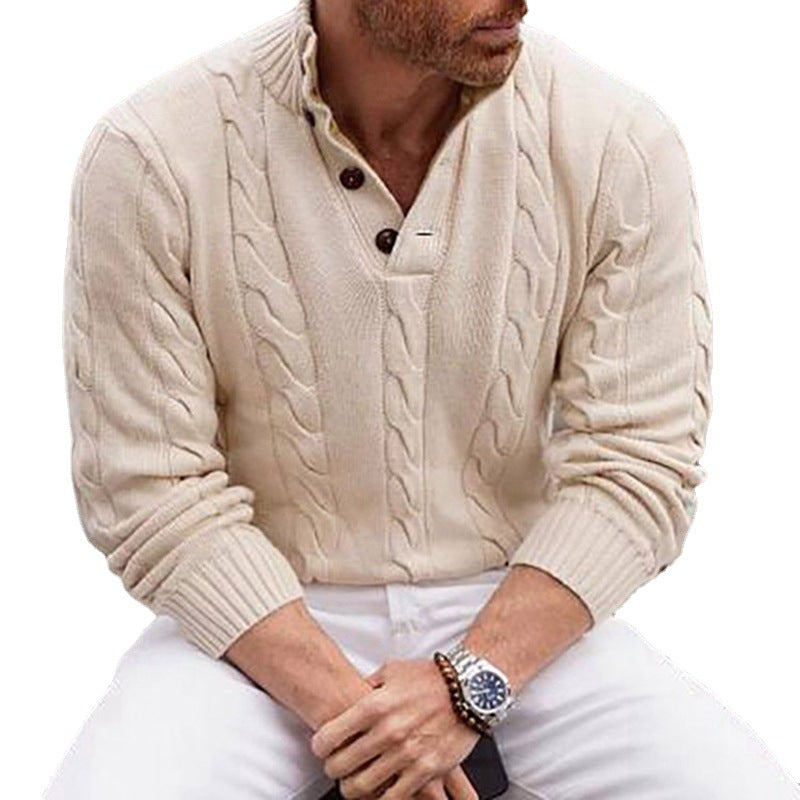 Men's Jacquard Stand Collar Plain Knitted Sweater