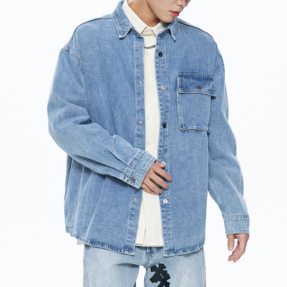 Men's Casual Button Up Denim Shirts with Pocket