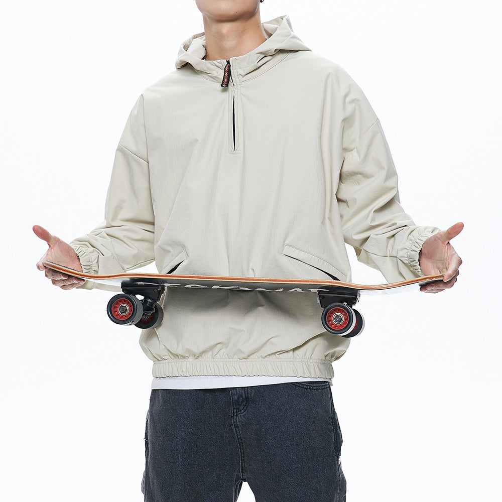 Men's Pure Color Zipper Up Hoode Jackets with Pocket