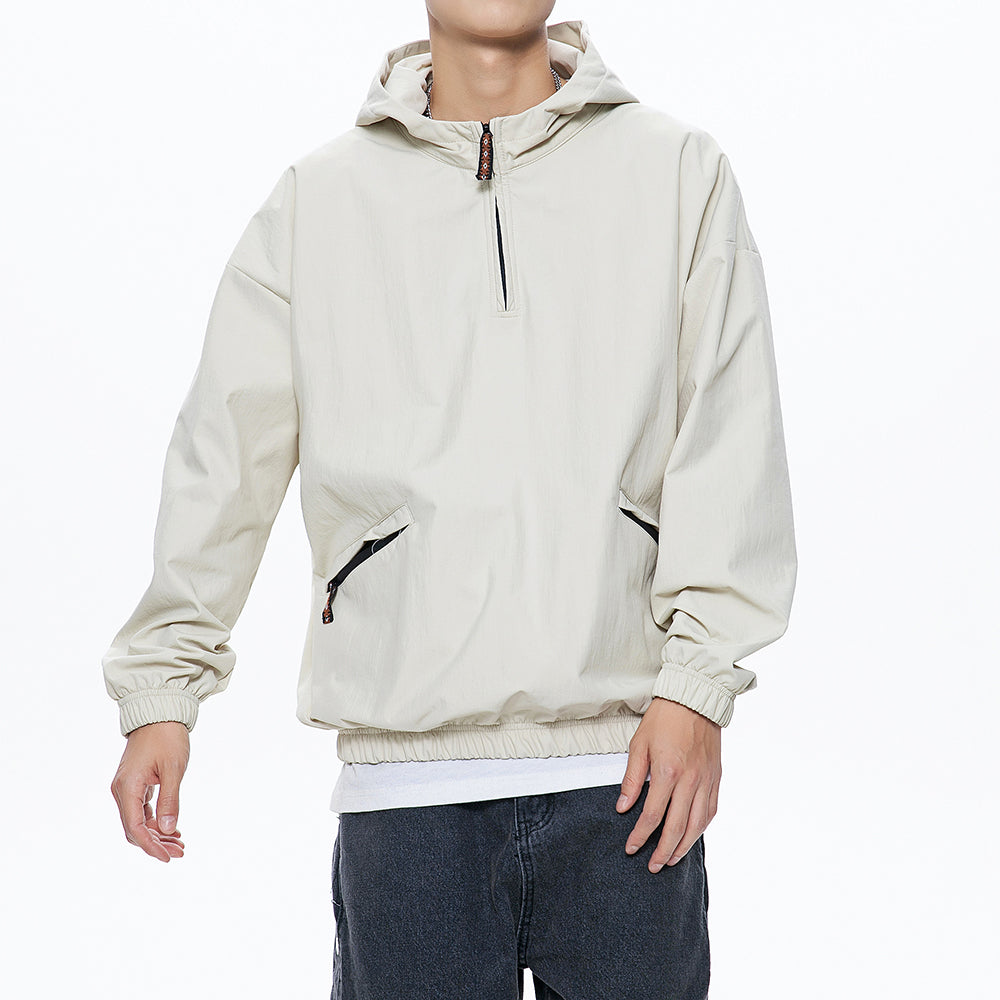 Men's Pure Color Zipper Up Hoode Jackets with Pocket
