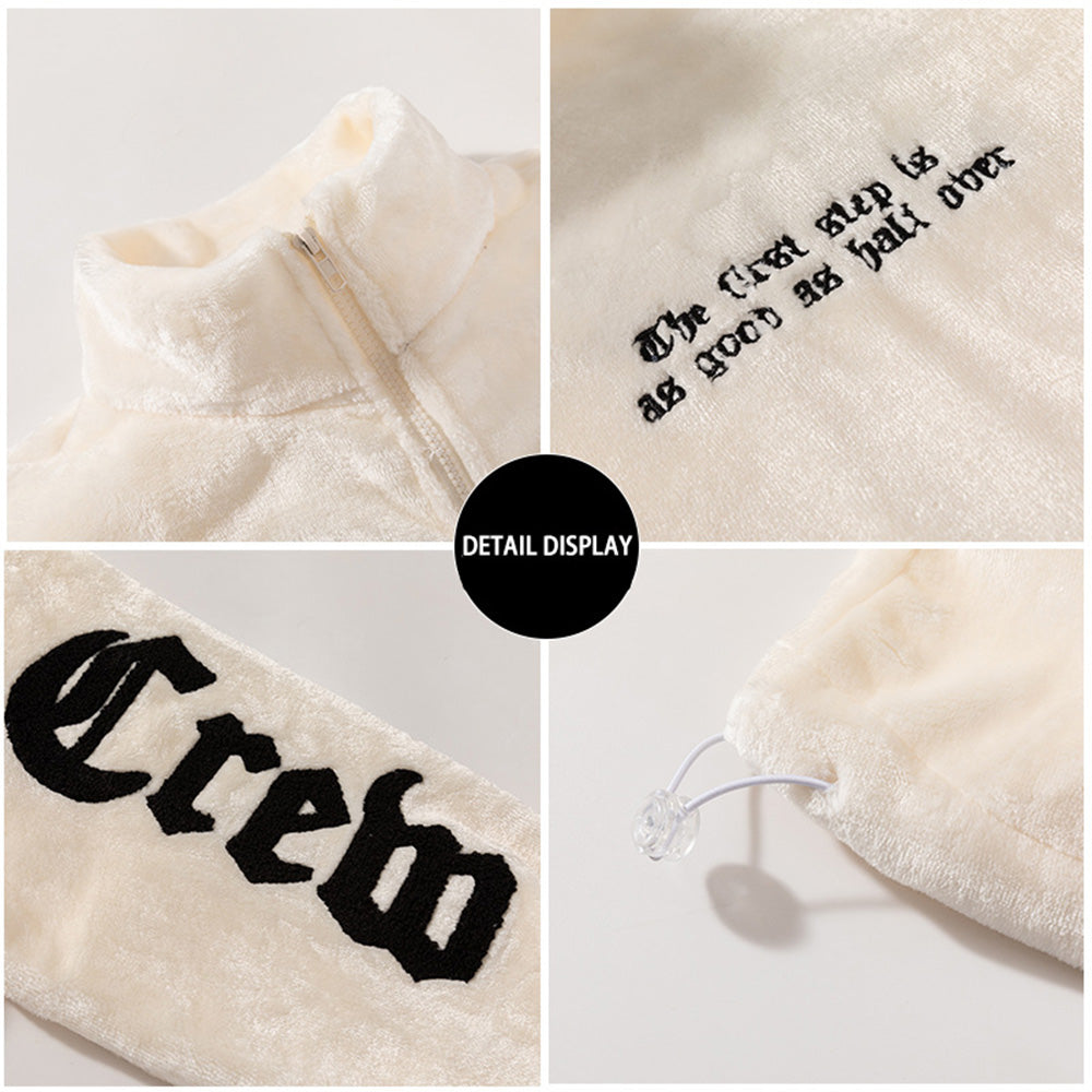 Letter Embroidered Plush Stand Collar Men's Jacket