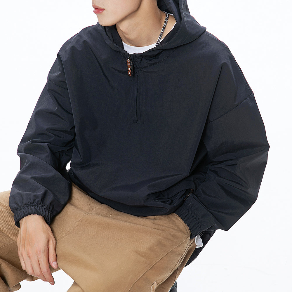 Men's Pure Color Zipper Up Hoode Jackets with Pocket