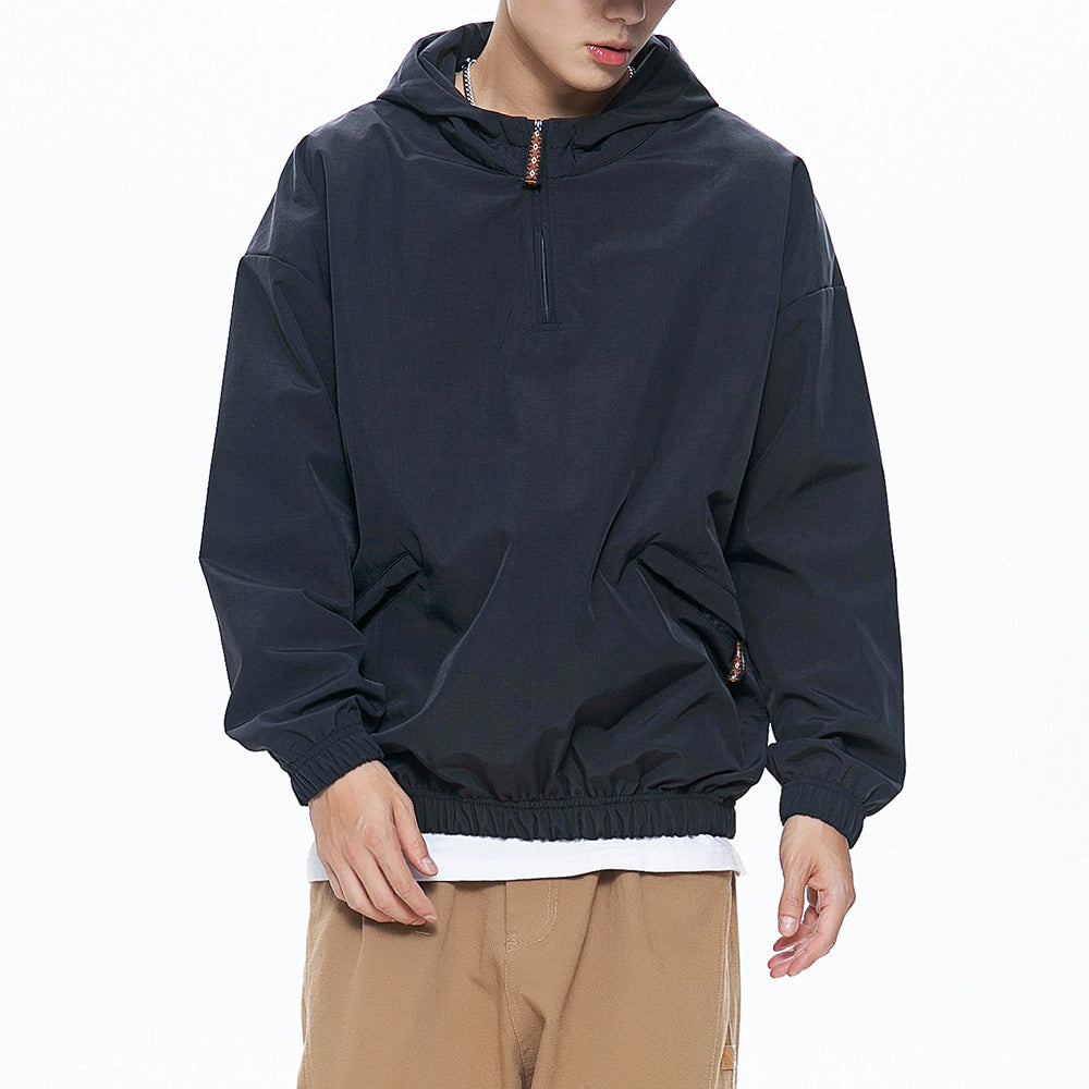 Men's Pure Color Zipper Up Hoode Jackets with Pocket