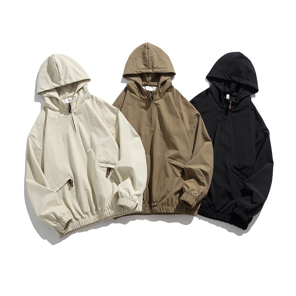 Men's Pure Color Zipper Up Hoode Jackets with Pocket